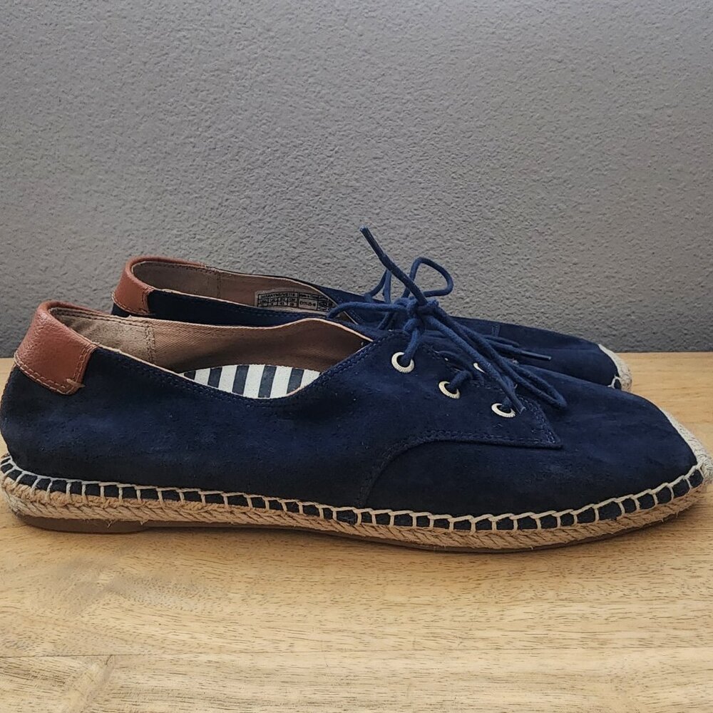 Vionic Rayne Espadrille Lace Up Flats Shoes Blue Suede Womens Size 11